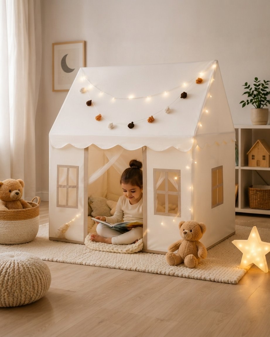 Kids Playhouse Tent with Lights and Padded Mat
