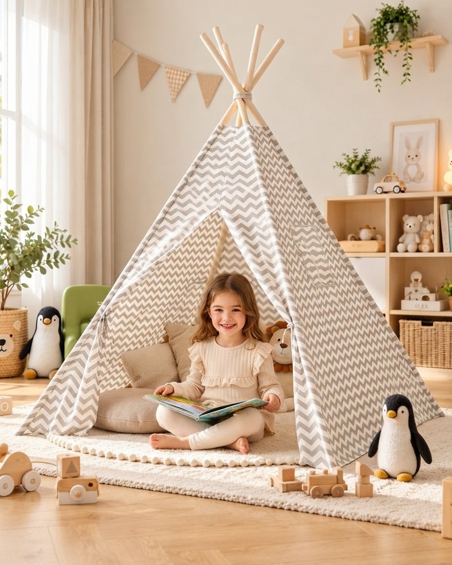Kids Teepee Tent with Zigzag Pattern for Indoor Play