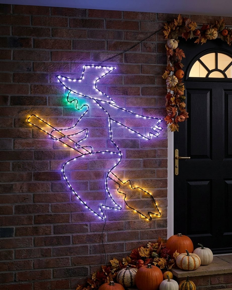 Large LED Halloween Witch Silhouette Light with Timer – Multicolour, Indoor and Outdoor