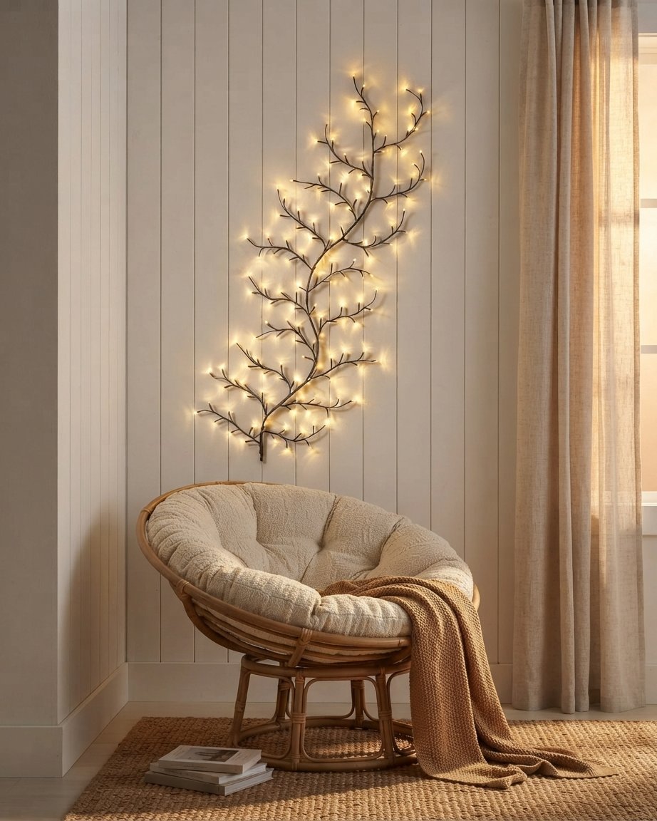 LED Branch Wall Light with Warm White Twinkling LEDs