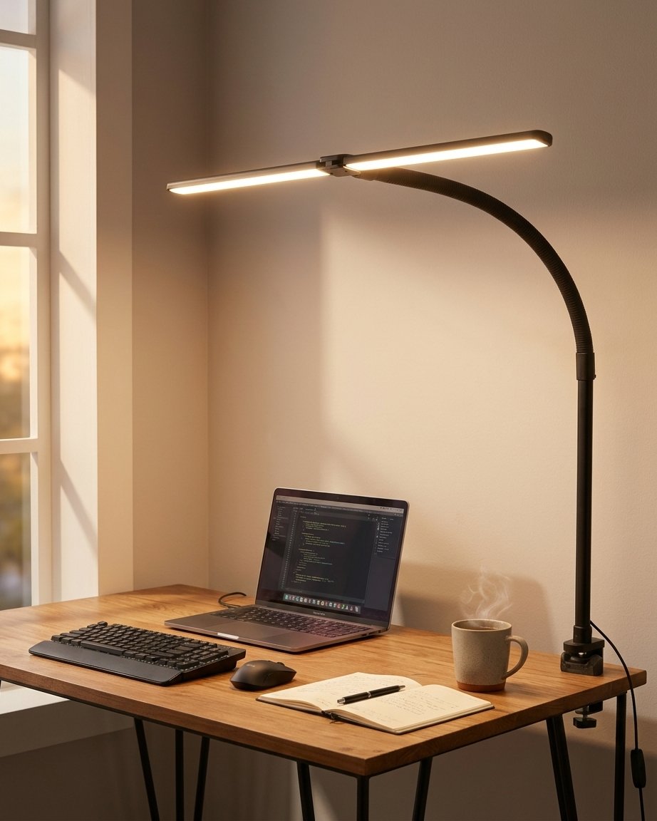 LED Desk Lamp with Flexible Arm and Clamp, Dimmable