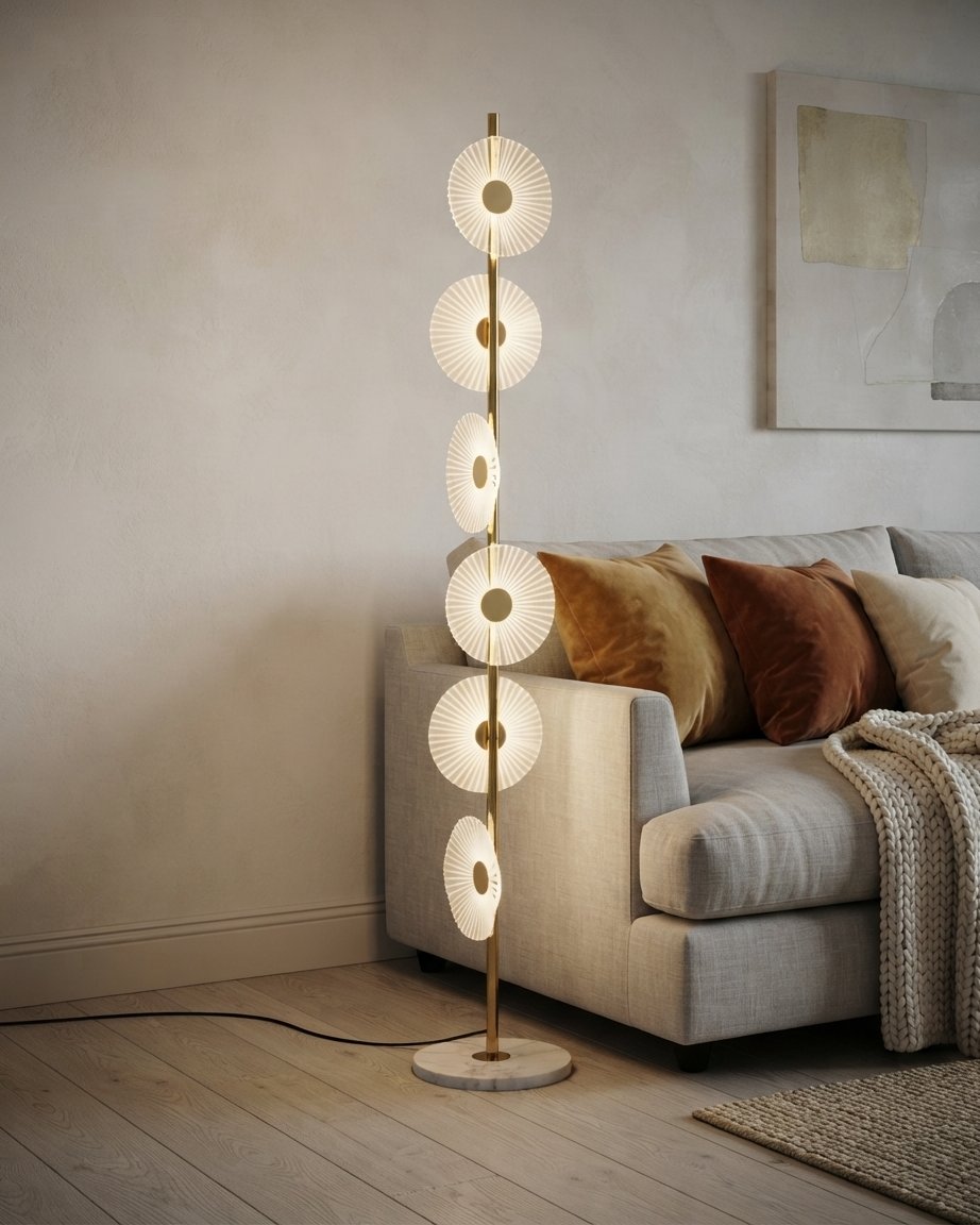 LED Floor Lamp with Six Disc Shades and Marble Base