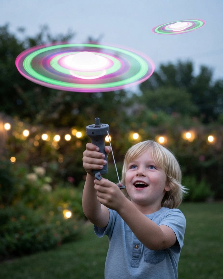 LED Flying Disc Launcher Toy with Hover Glow Effect
