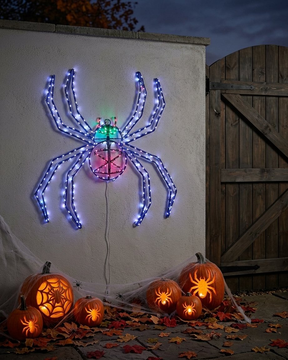 LED Metal Spider Halloween Decoration with Multicolour Micro Lights and Timer – Indoor and Outdoor