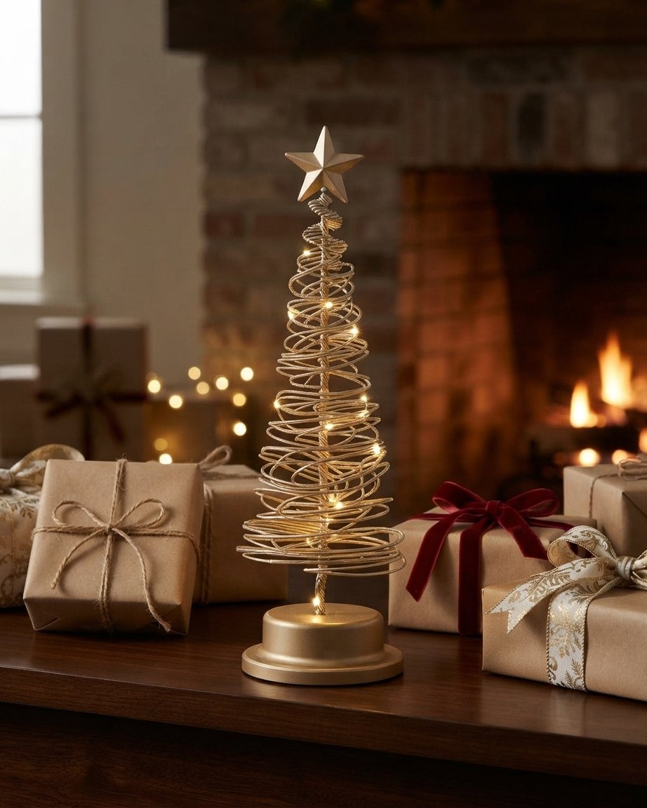 LED Spiral Christmas Tree with Warm White Lights, 33 cm