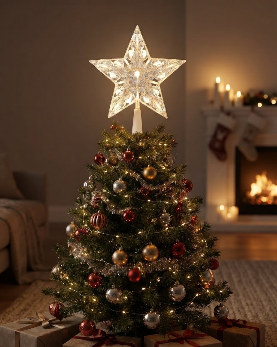 LED Star Christmas Tree Topper, Crystal Clear, 3D