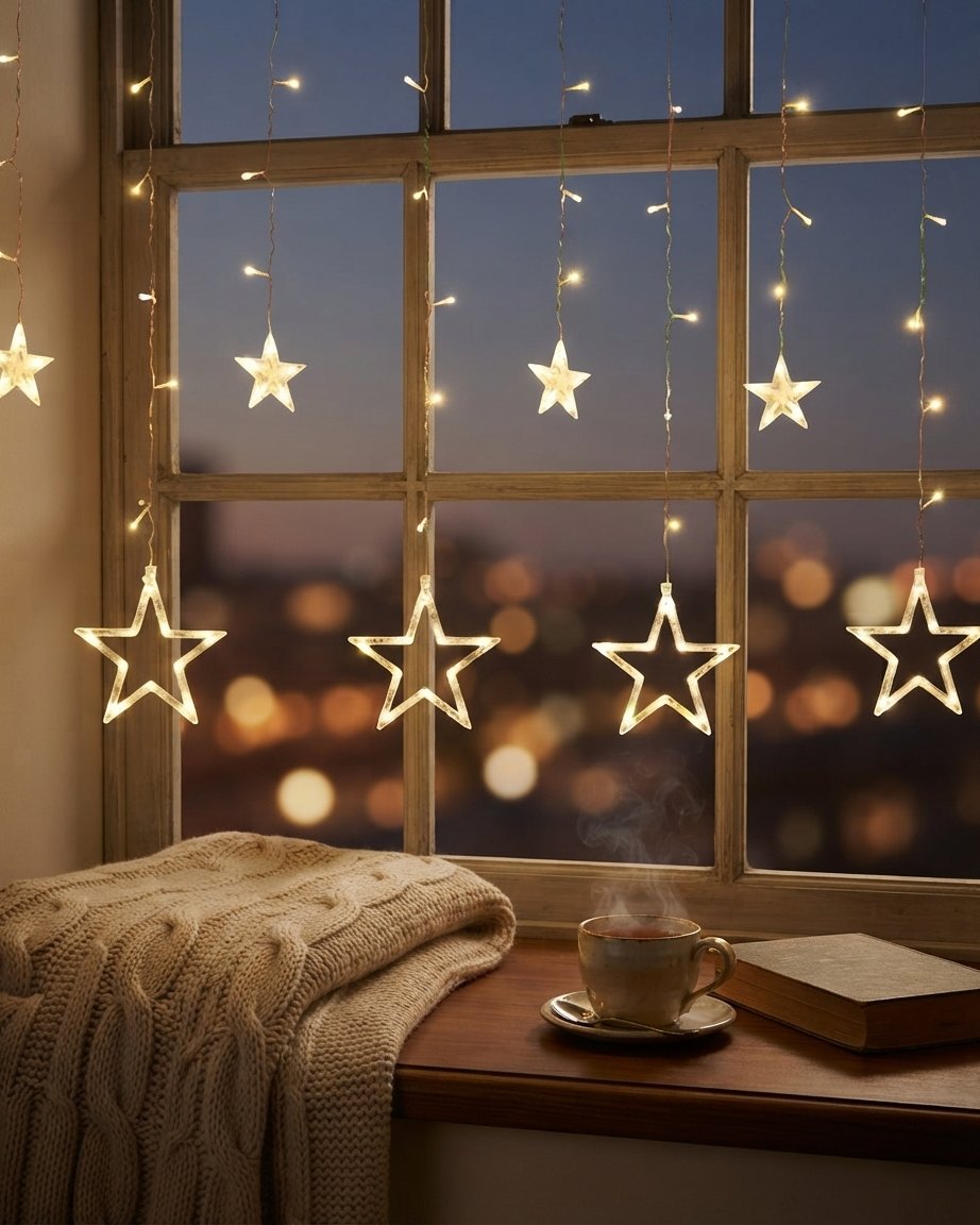 LED Star Curtain Lights, Warm White, Indoor & Outdoor