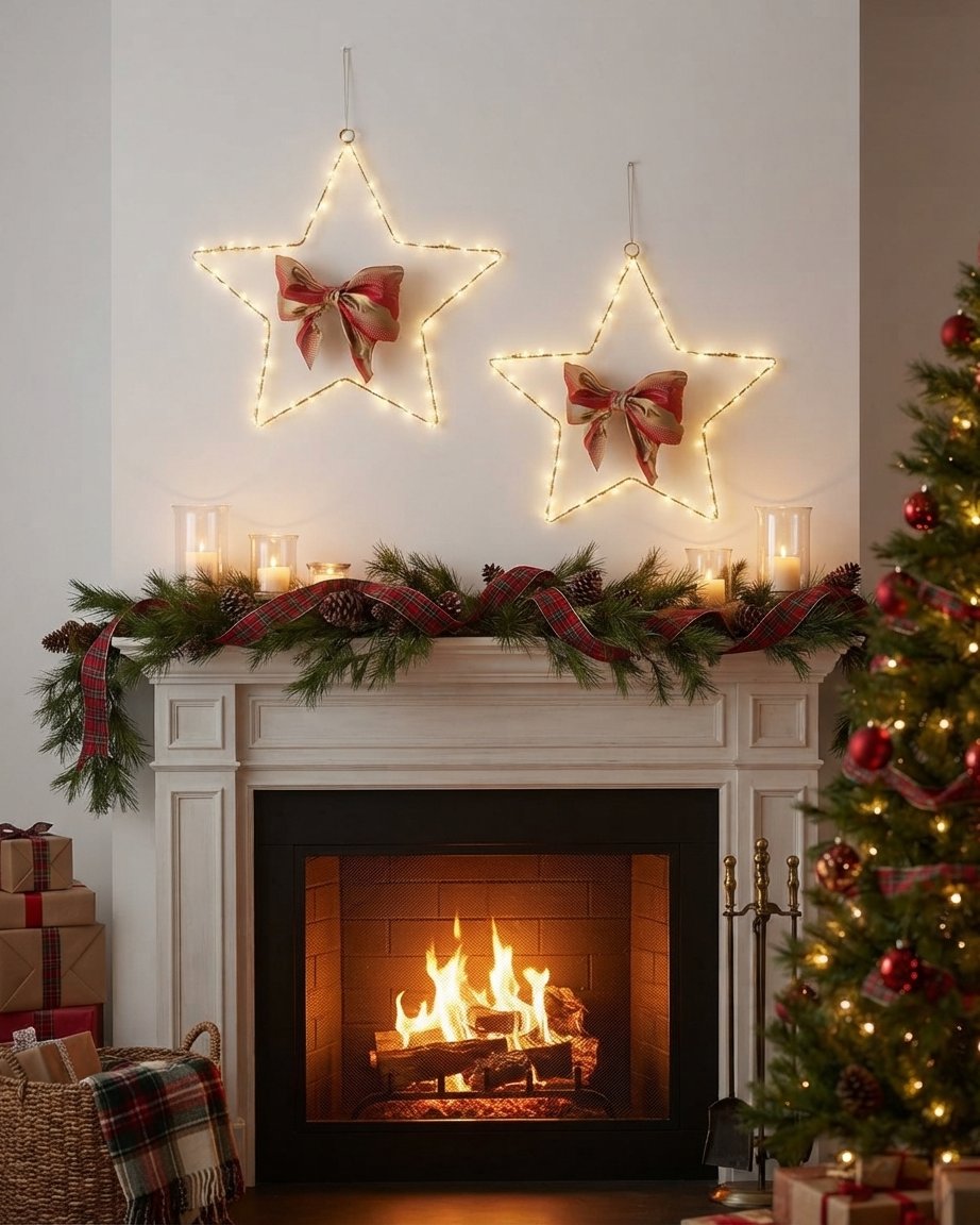 LED Star Light Decoration, Warm White, Metal Frame