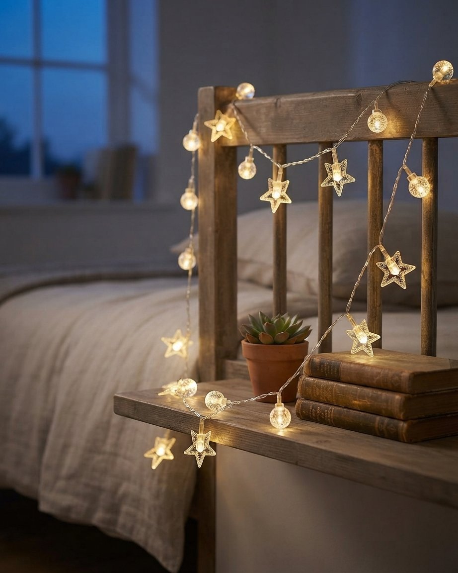 LED Star & Moon Fairy Lights, Warm White Indoor