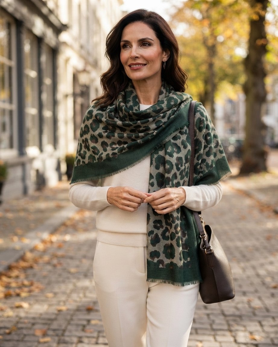 Leopard Print Shawl Scarf, Lightweight Cotton Blend