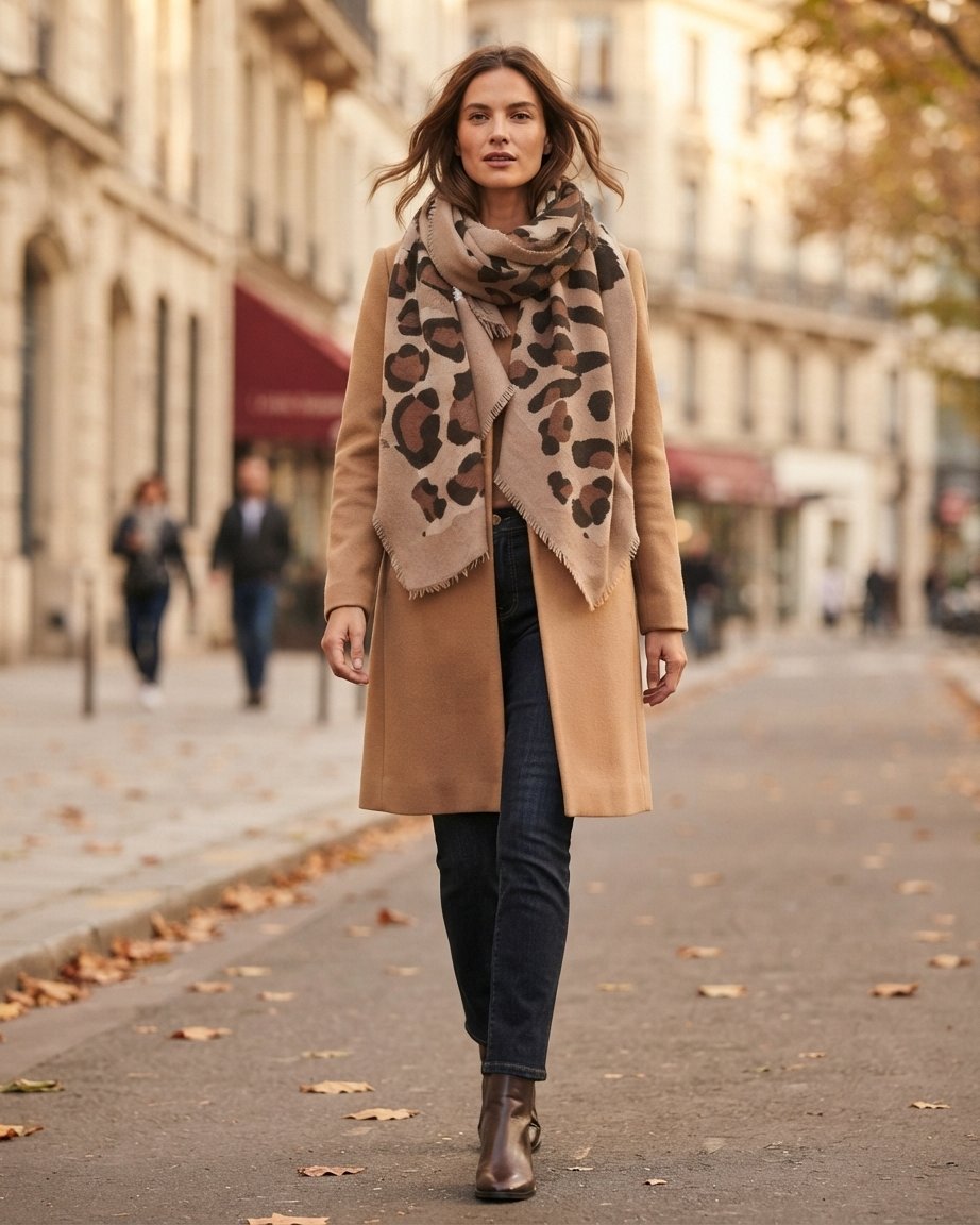Leopard & Zebra Print Scarf in Beige – One Size
