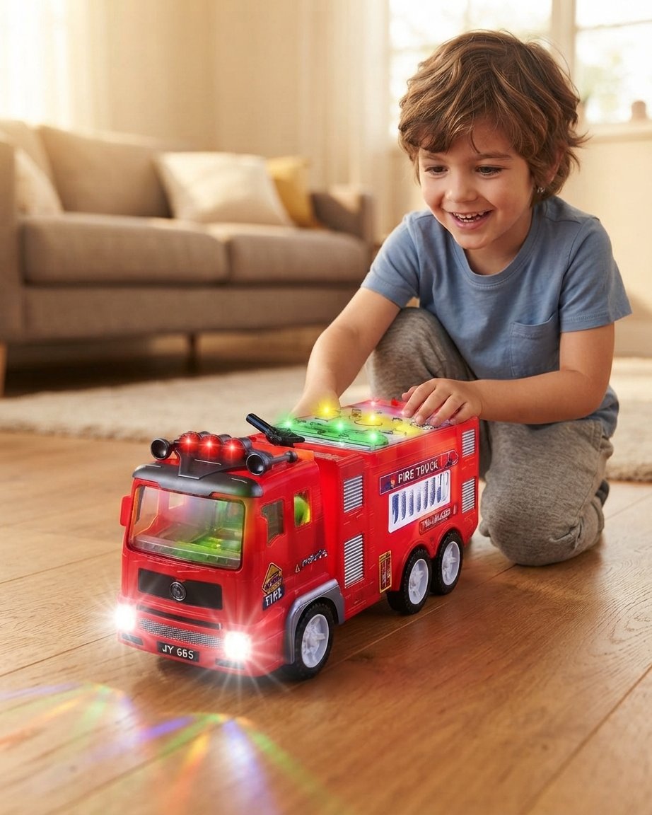 Light-Up Fire Truck Toy with Sounds for Kids 3+