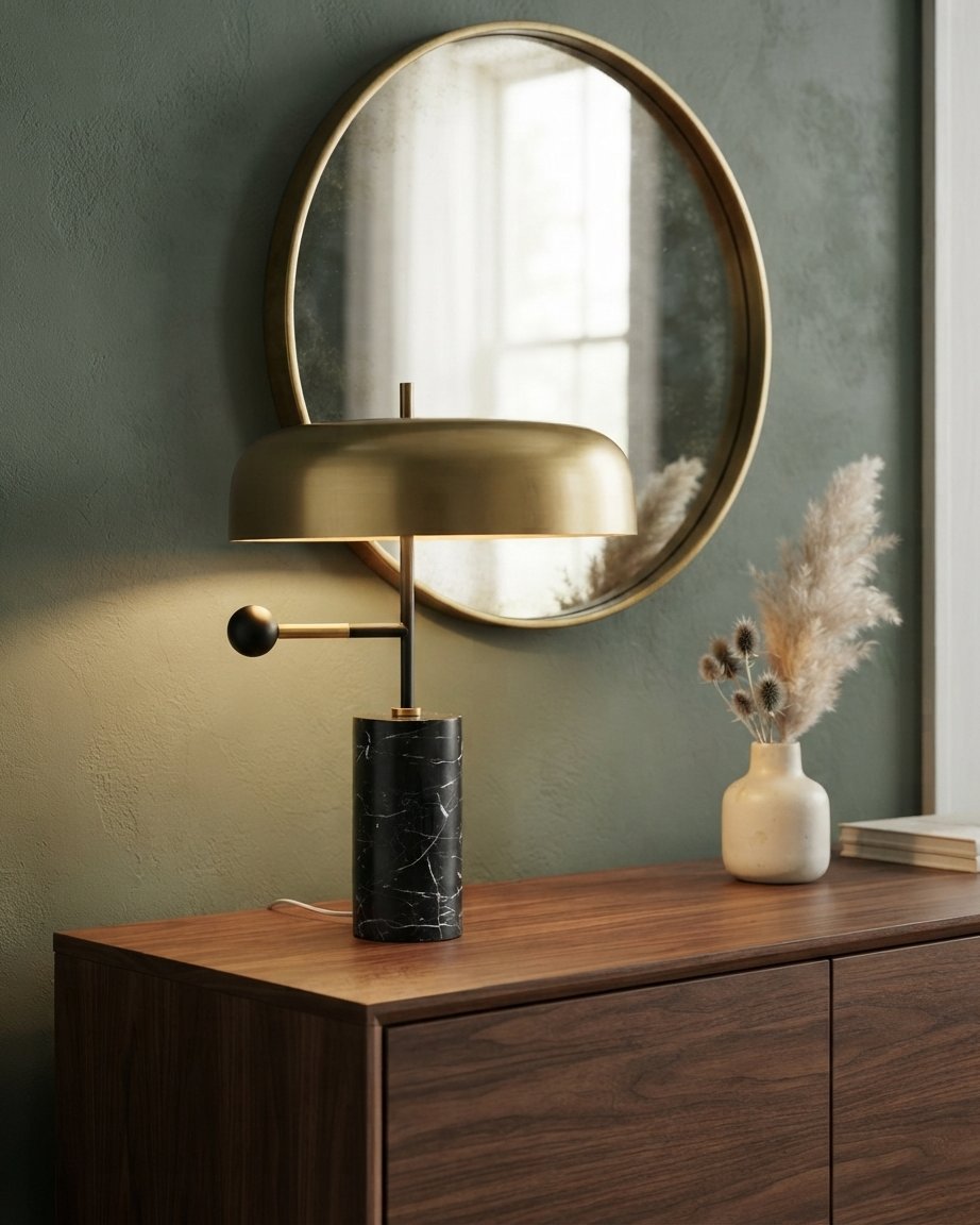 Marble Base Table Lamp, Black & Gold, E27