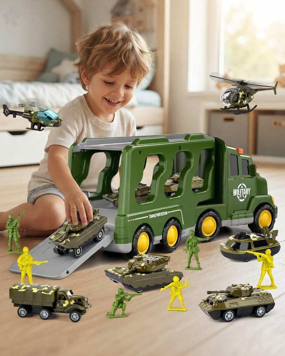 Military Carrier Truck Toy Set with Lights and Sound