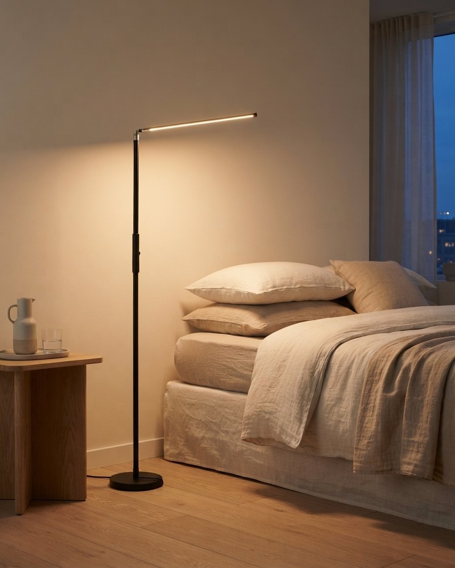 Minimalist Linear LED Floor Lamp, Metal, Black or White