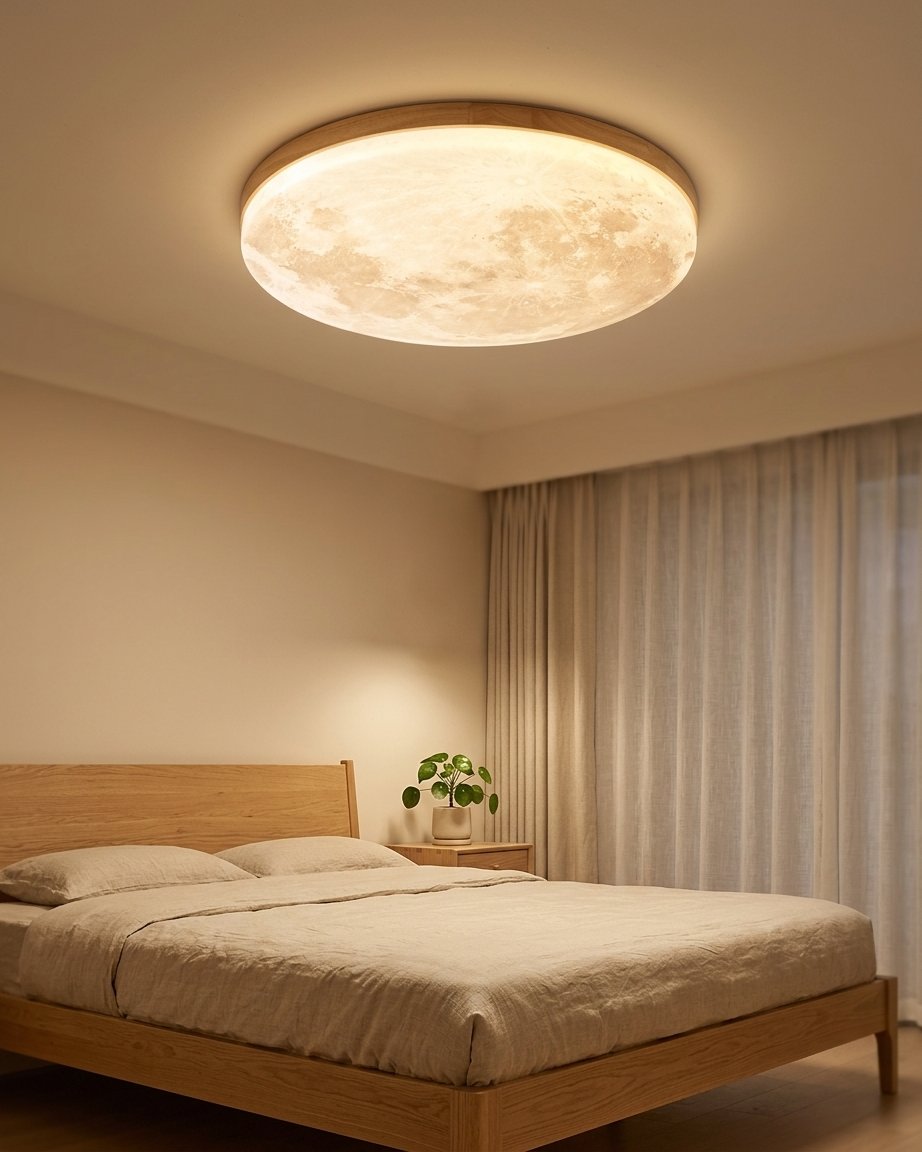 Moon Ceiling Light with Wood Rim, LED, 3 Sizes