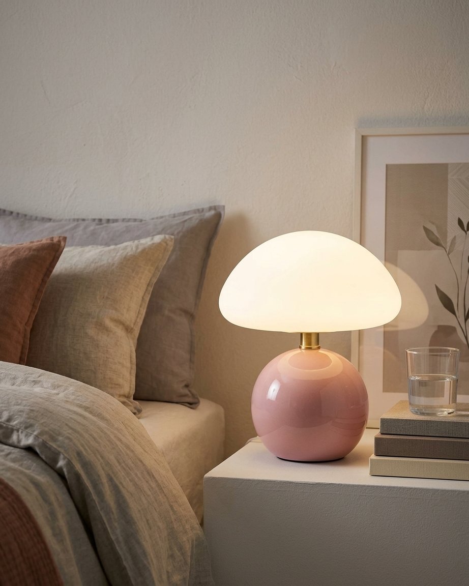 Mushroom Table Lamp with Frosted PVC Shade and Ceramic Base
