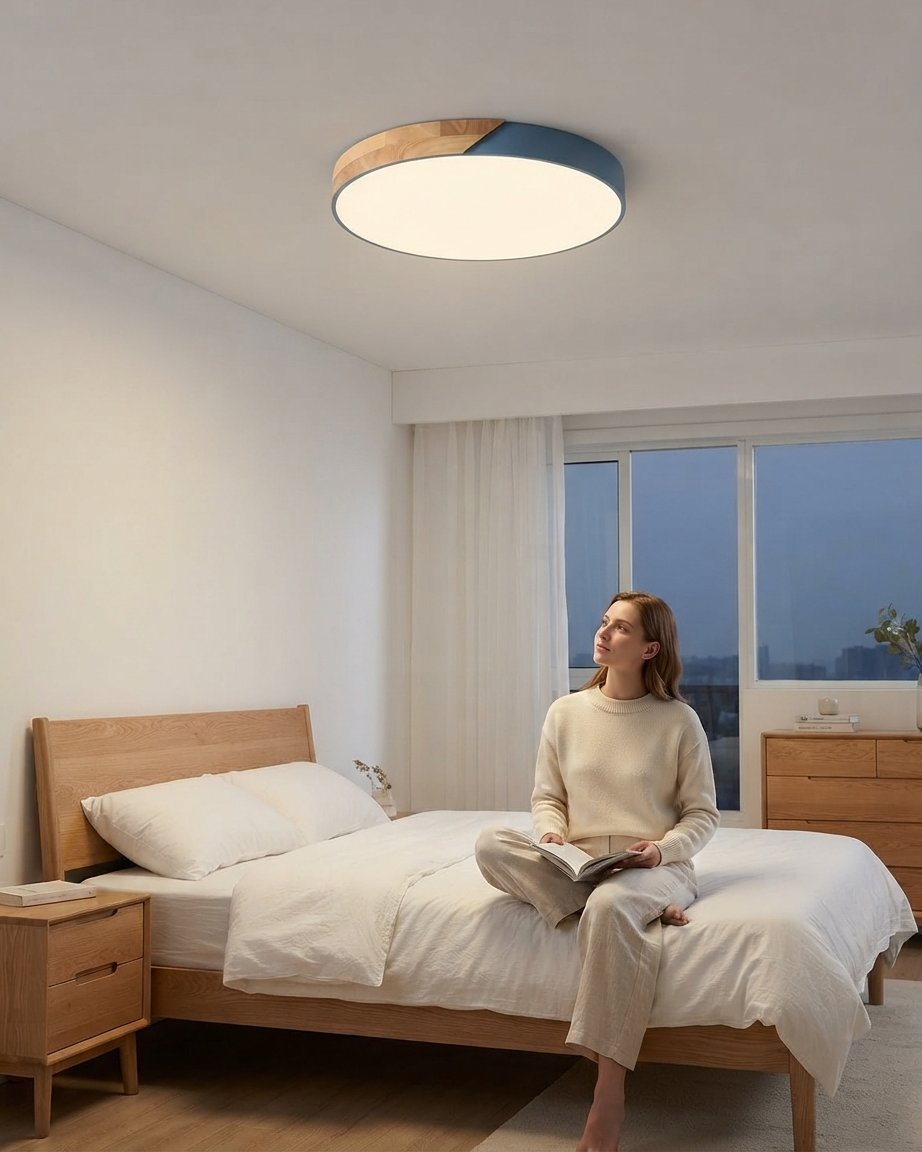 Nordic Wood & Metal LED Flush Ceiling Light