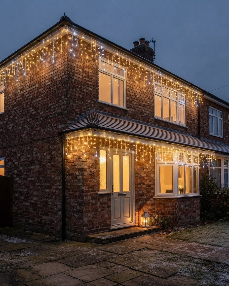 Outdoor LED Icicle Curtain Lights, Warm White, Waterproof