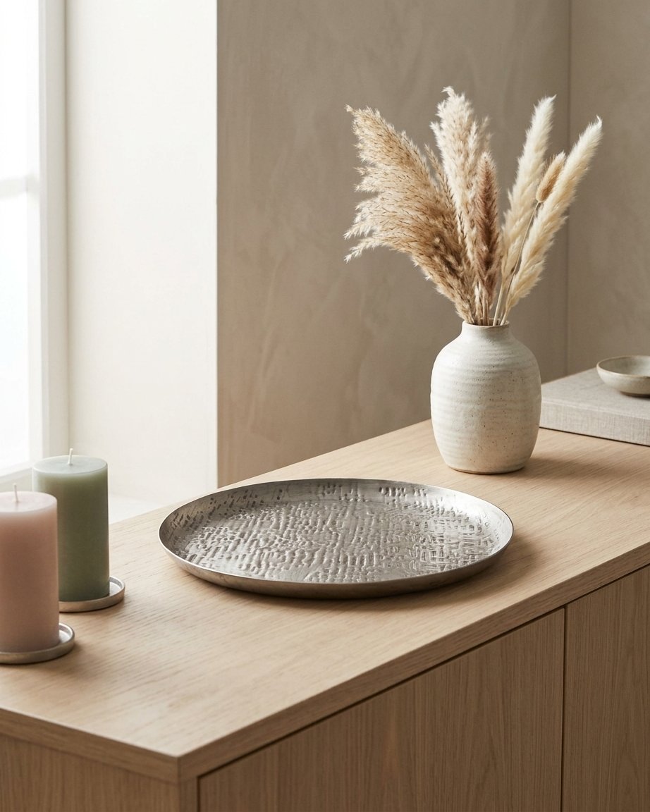 Oval Hammered Iron Decorative Tray, Antique Silver