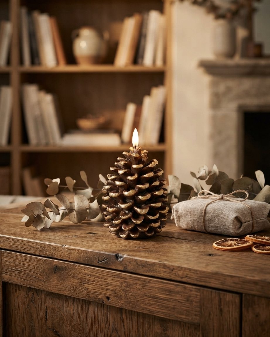 Pine Cone Flameless LED Candle, Warm Flickering Light