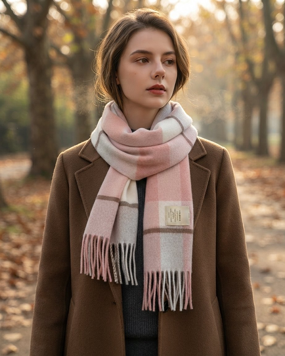 Plaid Wool Scarf with Fringe – Oversized Winter Wrap