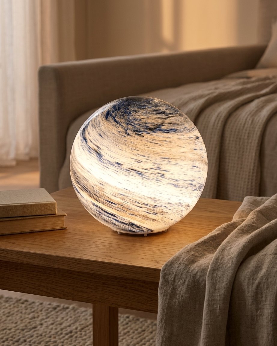 Planet Globe Table Lamp, sculpted glass, warm glow