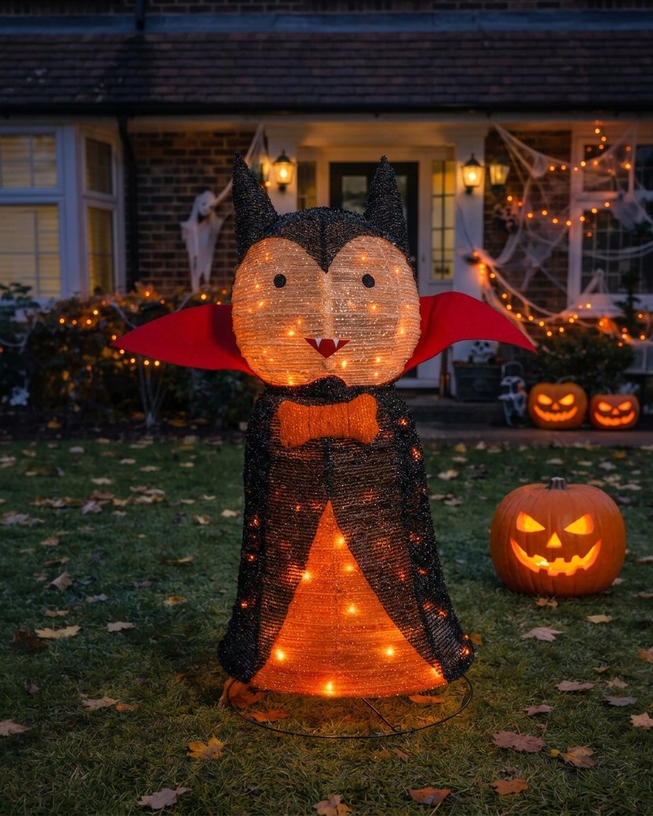 Pop-Up Foldable Illuminated Vampire Halloween Decoration with 80 Orange LEDs, 100 cm