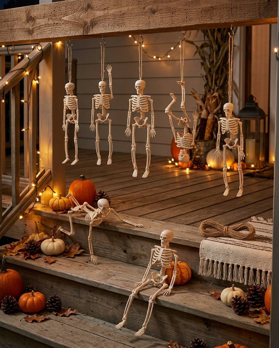 Posable Mini Skeleton Figurines with Jute Twine – Set of 6 or 12