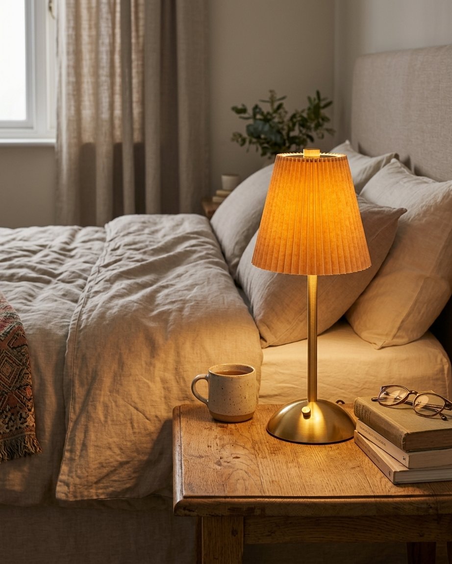 Rechargeable LED Touch Table Lamp, Brass & Taupe