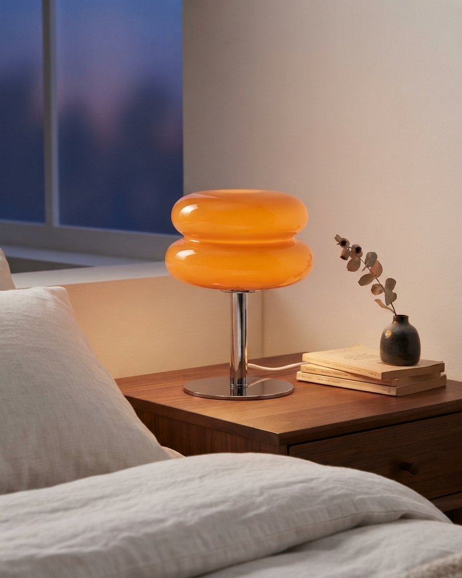 Retro Glass Table Lamp with Chrome Base