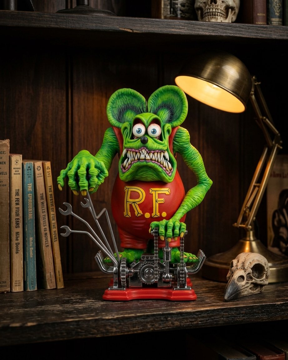 Retro Hot Rod Monster Collectible Figure – Hand-Painted Resin Model with Car Base