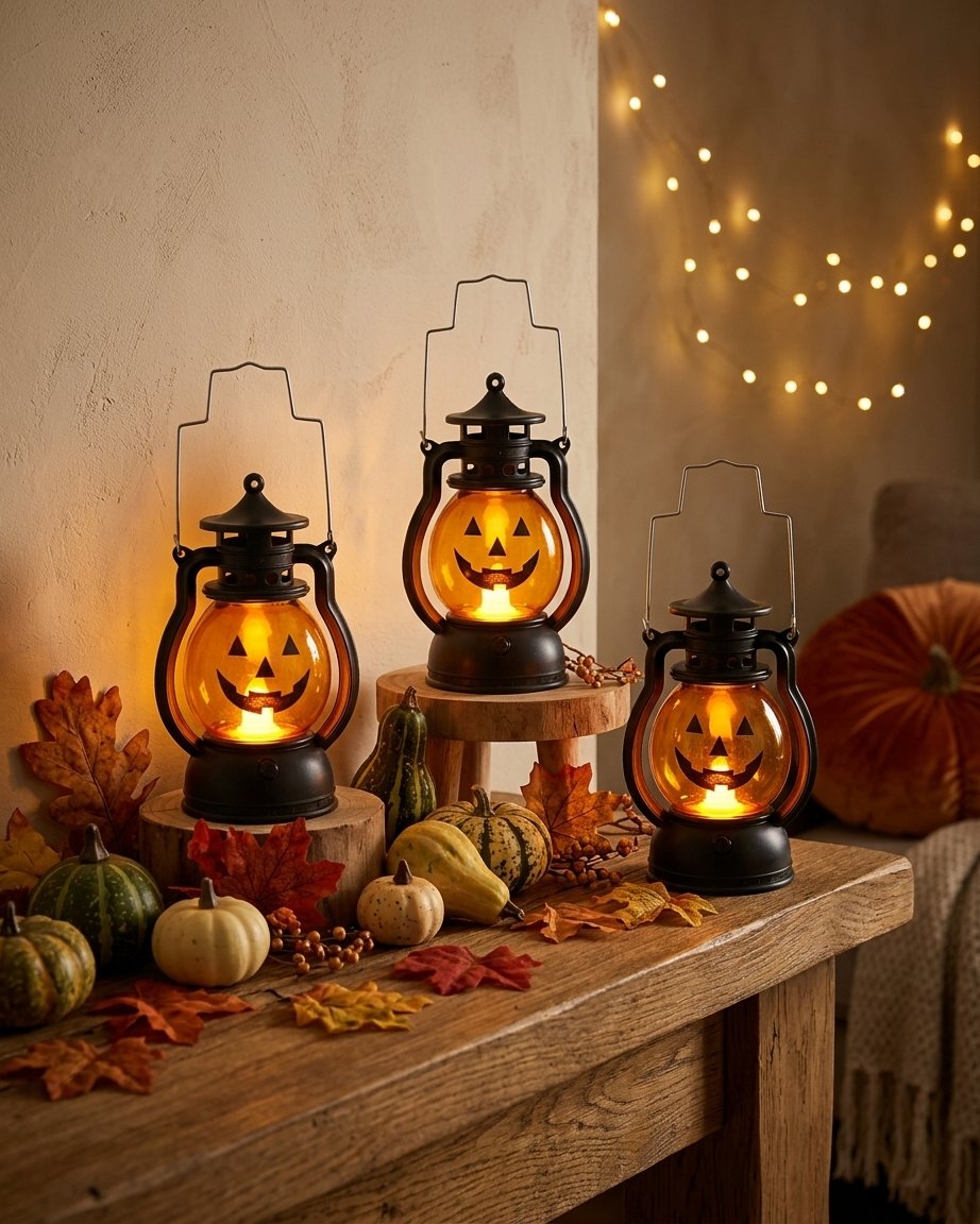 Retro Pumpkin LED Lantern with Warm Glow, Battery Operated, Toggle Switch