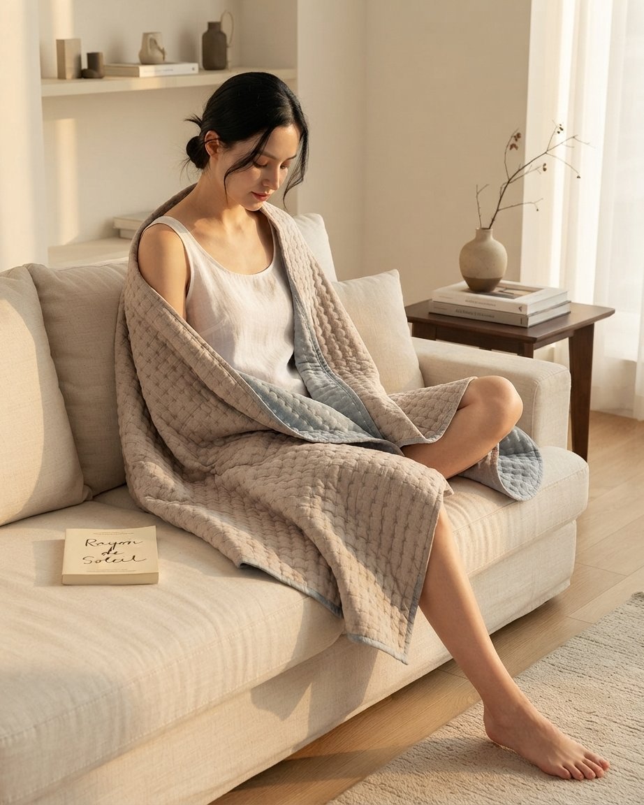 Reversible Cotton Throw Blanket – Quilted Seersucker