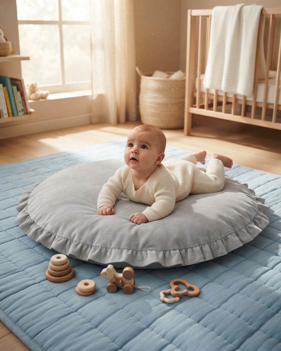 Round Cotton Play Mat with Ruffle Edge for Babies