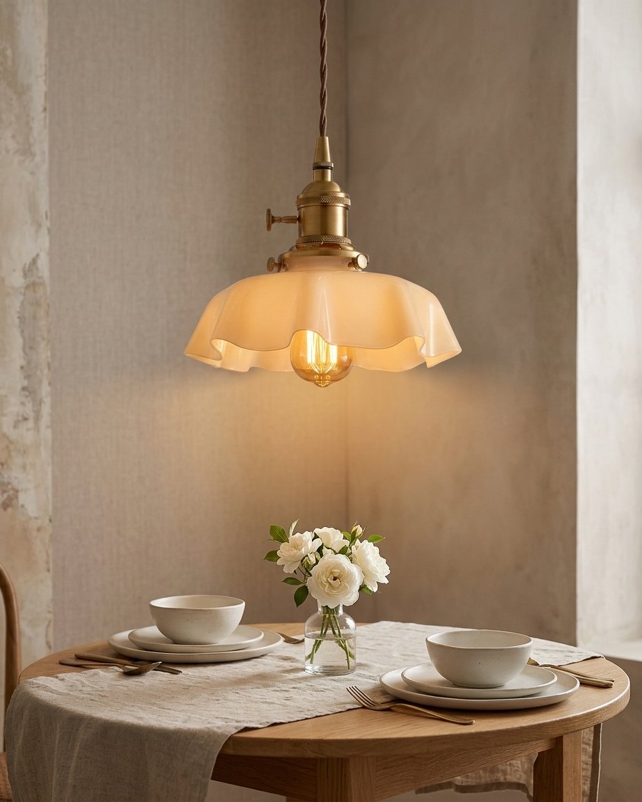 Scalloped Glass Pendant Light with Brass Fitting