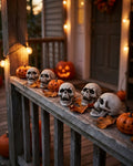 Set of 10 Mini Plastic Skull Decorations with Mesh Storage Bag – Halloween Prop and Party Décor