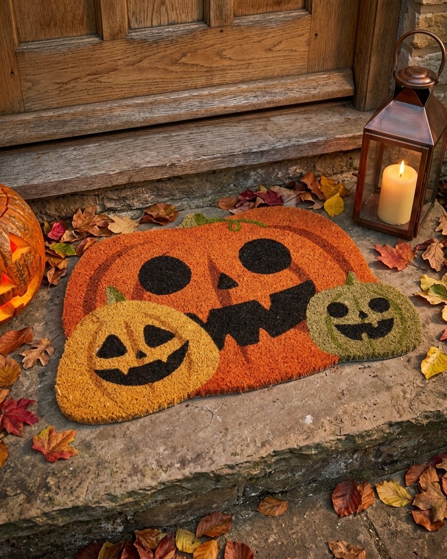Shaped Coir Halloween Pumpkin Trio Doormat
