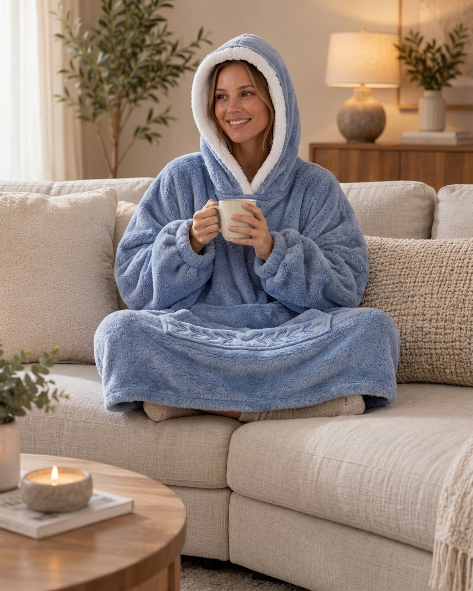 Sherpa-Lined Wearable Blanket Hoodie, Extra-Long Fleece