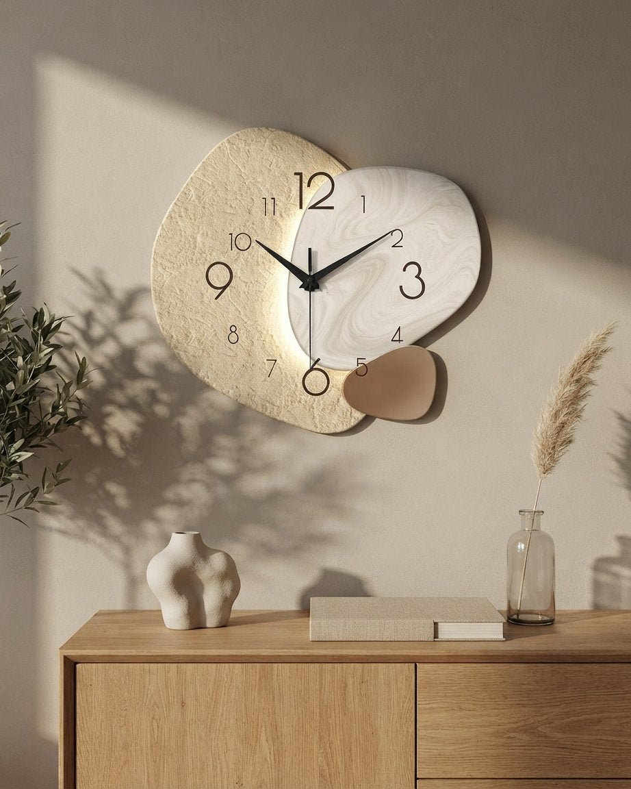 Silent Quartz Wall Clock with Stone & Marble Texture