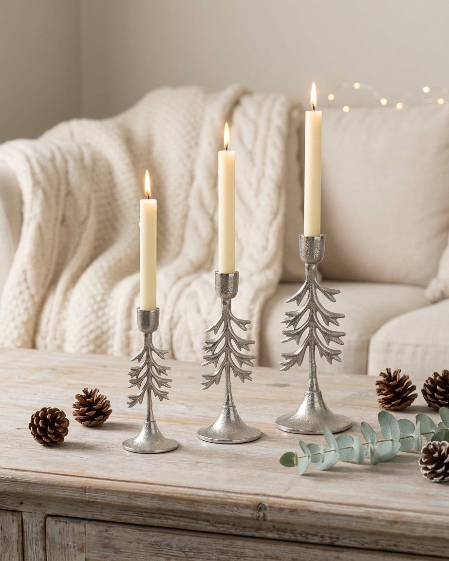 Silver Aluminium Christmas Tree Candle Holder, 23 cm