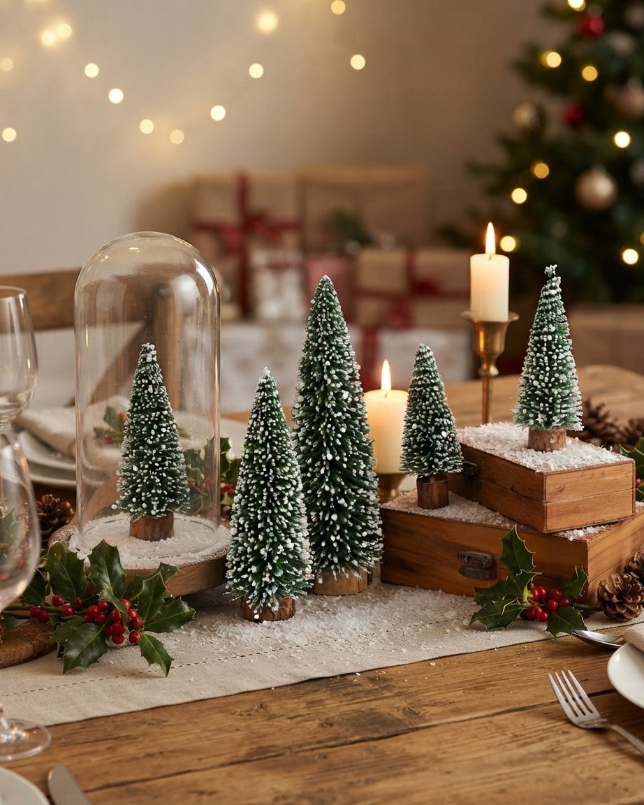 Snow-Flocked Mini Christmas Trees, Set of 5
