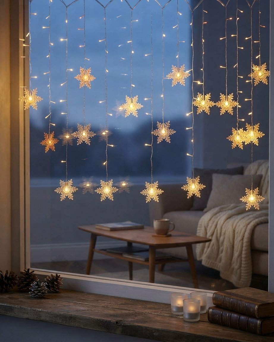 Snowflake Curtain Lights USB with Remote, 8 Modes