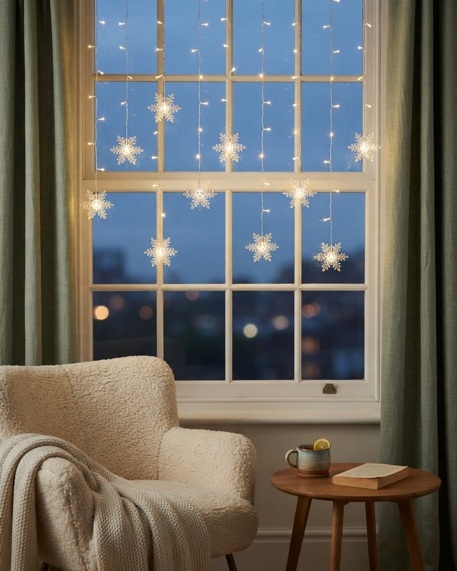 Snowflake LED Curtain Fairy Lights, 3.2 m, Mains Powered