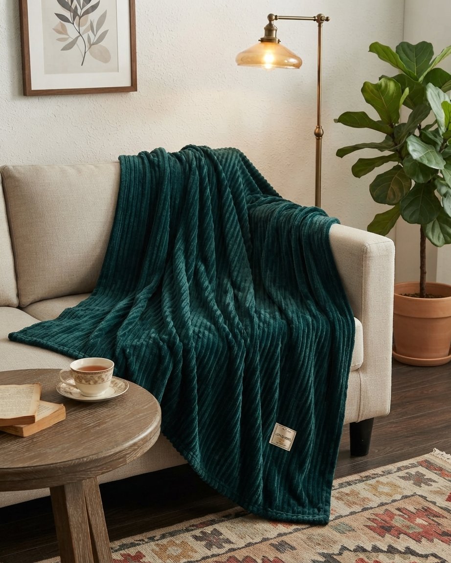 Soft Flannel Throw Blanket with Ribbed Texture