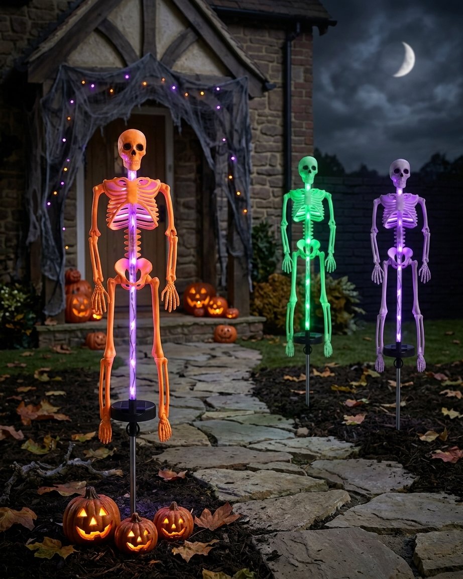 Solar skeleton garden stake light with LED illumination