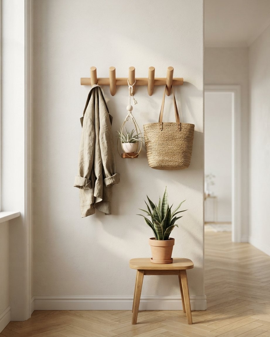 Solid Oak Wall Peg Rack, 4 or 5 Hooks, Scandi Style