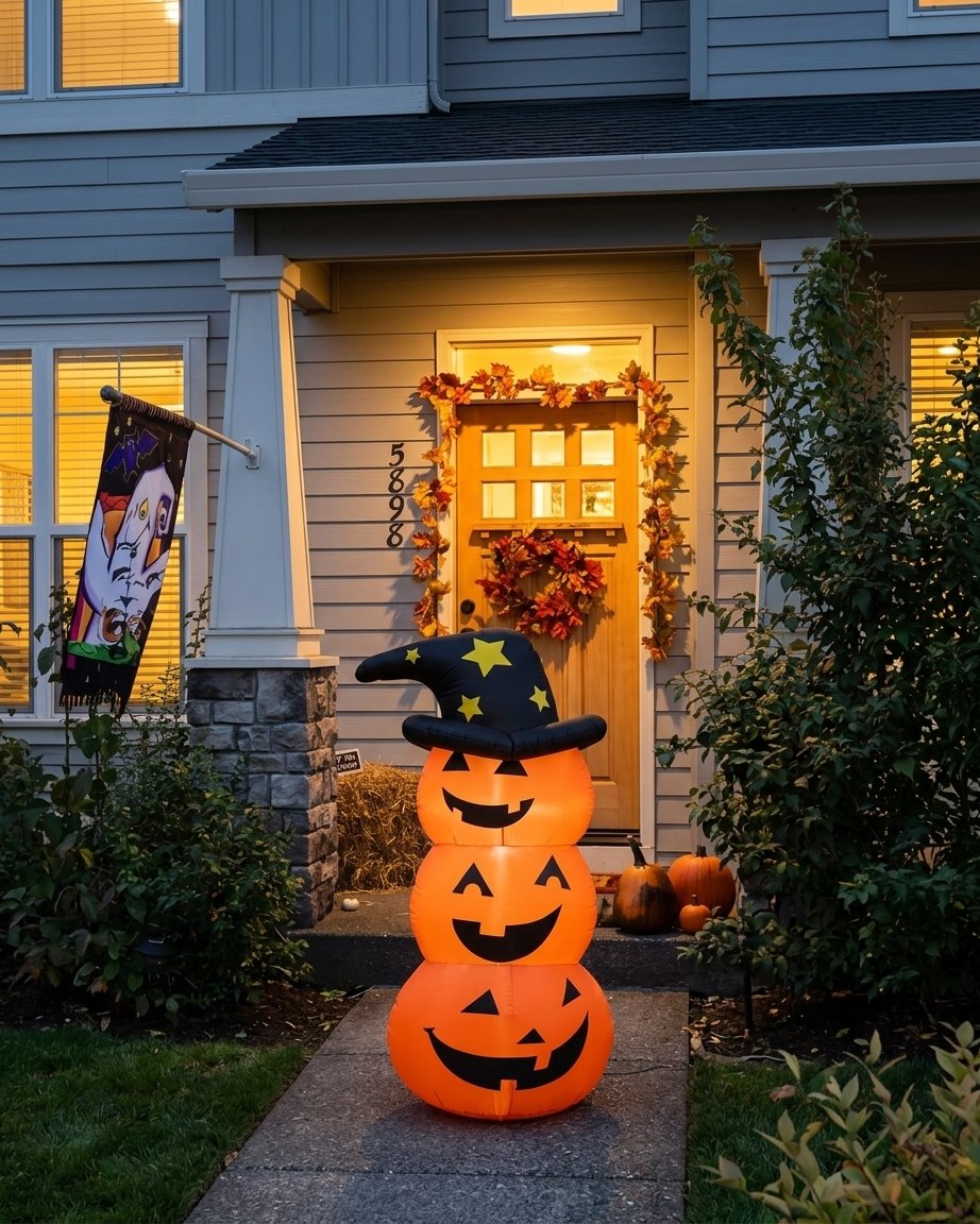 Stacked Pumpkin Inflatable Halloween Yard Decoration with Water-Fillable Base – Ghost or Pumpkin Design