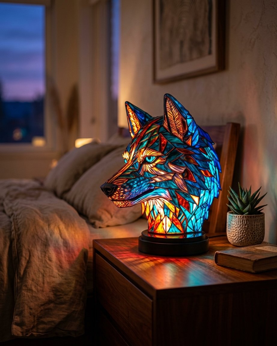 Stained Glass-Look Animal Table Lamp, USB LED