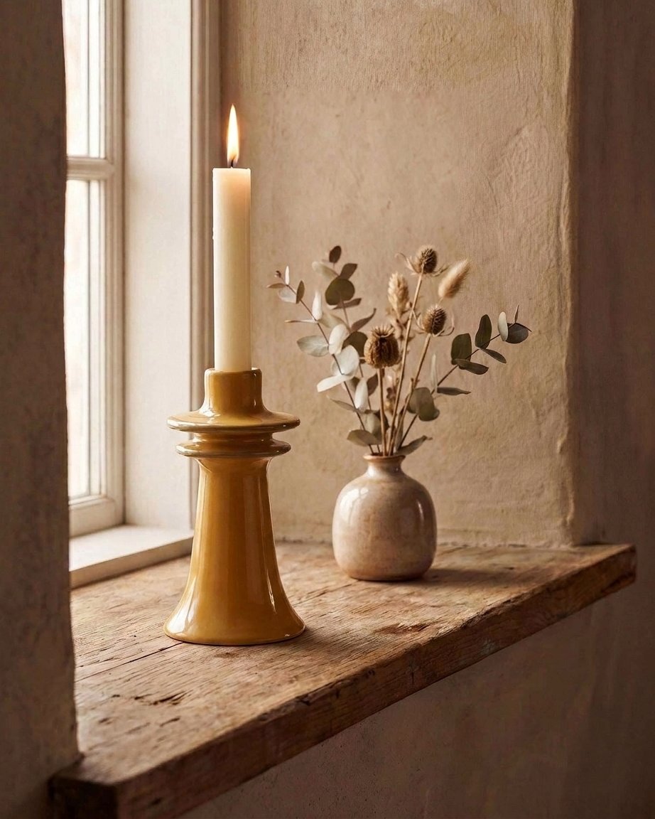 Stoneware Candlestick Holder in Mustard